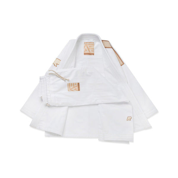 Albino and Preto Stucco Herringbone Classic White BJJ Gi with Bag